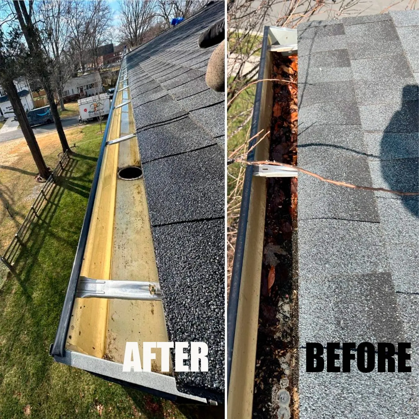 Gutter cleaning project after debris removal