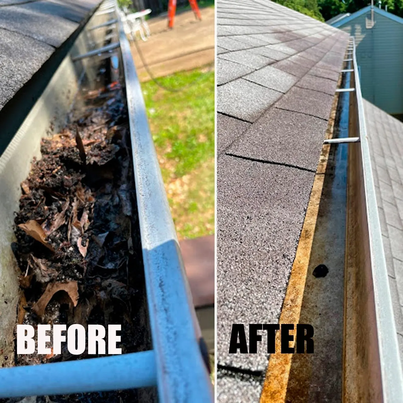 Clean residential gutter after debris removal